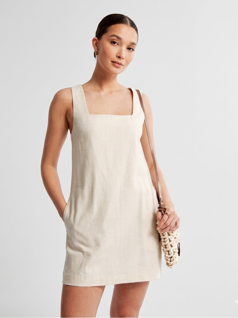 Abercrombie & Fitch Cream Square-Neck Linen Mini